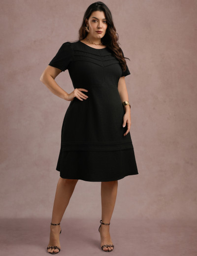 Vestido Midi Frente Com Nervuras Preto