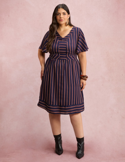 Vestido Midi Listrado Marinho