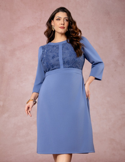 Vestido Midi Pontoroma Com Renda Azul