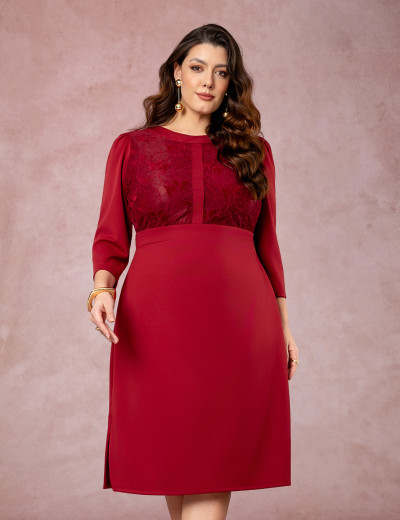 Vestido Midi Pontoroma Com Renda Vinho 