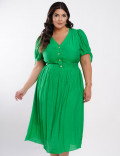 Vestido Midi Poliviscose Com Botão Metal Verde