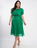 Vestido Midi Chiffon Textura Com Lurex Verde