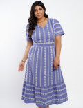 Vestido Midi Algodão Bordado Lilás 