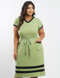 Vestido Midi Malha Canelada Bicolor Verde 