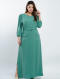 Vestido Longo Alfaiataria Com Cinto Verde 