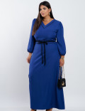 Vestido Longo Com Cinto Transpassado Marinho
