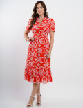 Vestido Midi Lasie Algodão com Botões Vermelho