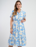 Vestido Midi Crepe Encorpado Estampado Azul