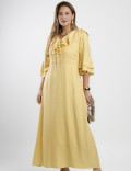 Vestido Longo Poliviscose Com Babado Amarelo