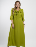 Vestido Longo Poliviscose Com Babado Verde