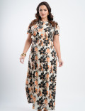 Vestido Longo Chiffon Estampado Com Babadinho Preto