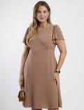 Vestido Curto Crepe Blusa Transpassada Marrom