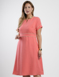 Vestido Midi Poliviscose Encorpado Com Vivo Salmão 