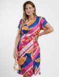 Vestido Midi Crepe Twill Estampado Pink