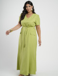 Vestido longo Viscose algodão Com Cinto Verde 