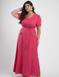 Vestido longo Viscose algodão Com Cinto Pink