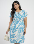Vestido Midi Linho Estampado Azul