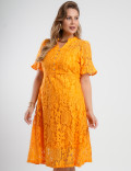 Vestido Midi Renda Com Botões Amarelo