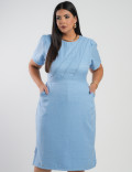 Vestido Curto Linho Poliéster Com Pesponto Azul