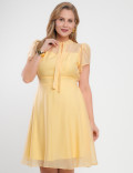 Vestido Midi Liocel Com Gola Amarração Amarelo