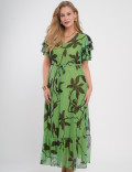 Vestido Longo Tule Com Cinto Verde 