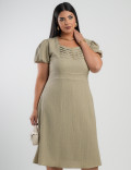 Vestido Midi Crepe Decote Com Nervuras Verde