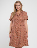 Vestido Midi Crepe Twill Com Poá Marrom