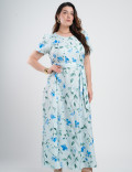 Vestido Longo Twill Estampa Floral Azul