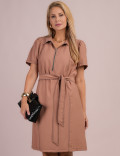 Vestido Curto Com Zíper Frente Marrom