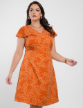 Vestido Curto Alfaiataria Estampado Laranja 