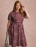 Vestido Midi Estampado Saia Rodada Vinho