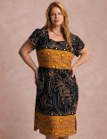 Vestido Midi Estampa Barrado Preto