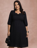 Vestido Midi Plissado Com Bolso Preto