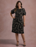 Vestido Midi Estampado Tubinho Preto 