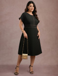 Vestido Midi Com Vivo Frente Preto
