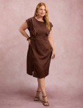 Vestido Midi Com Babados Marrom 
