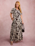 Vestido Longo Estampado Com Bolso Off-White 