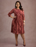 Vestido Midi Flocado Com Trança Vinho