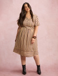 Vestido Midi Listrado Bege 