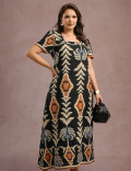 Vestido Longo Estampado Preto