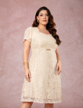 Vestido Midi Decote Princesa Bege 