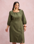 Vestido Midi Botões Metais Na Pala Musgo