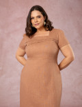 Vestido Midi Detalhe No Decote Marrom 