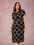 Vestido Midi Estampado Gola Boba Preto