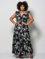 Vestido Longo Crepe estampado Preto