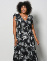 Vestido Longo Crepe estampado Preto