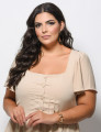 Vestido Midi Crepe Liso Bege 