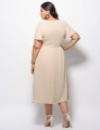 Vestido Midi Crepe Liso Bege 