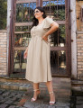Vestido Midi Crepe Liso Bege 