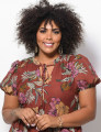 Vestido Curto Crepe Estampado Marrom 
